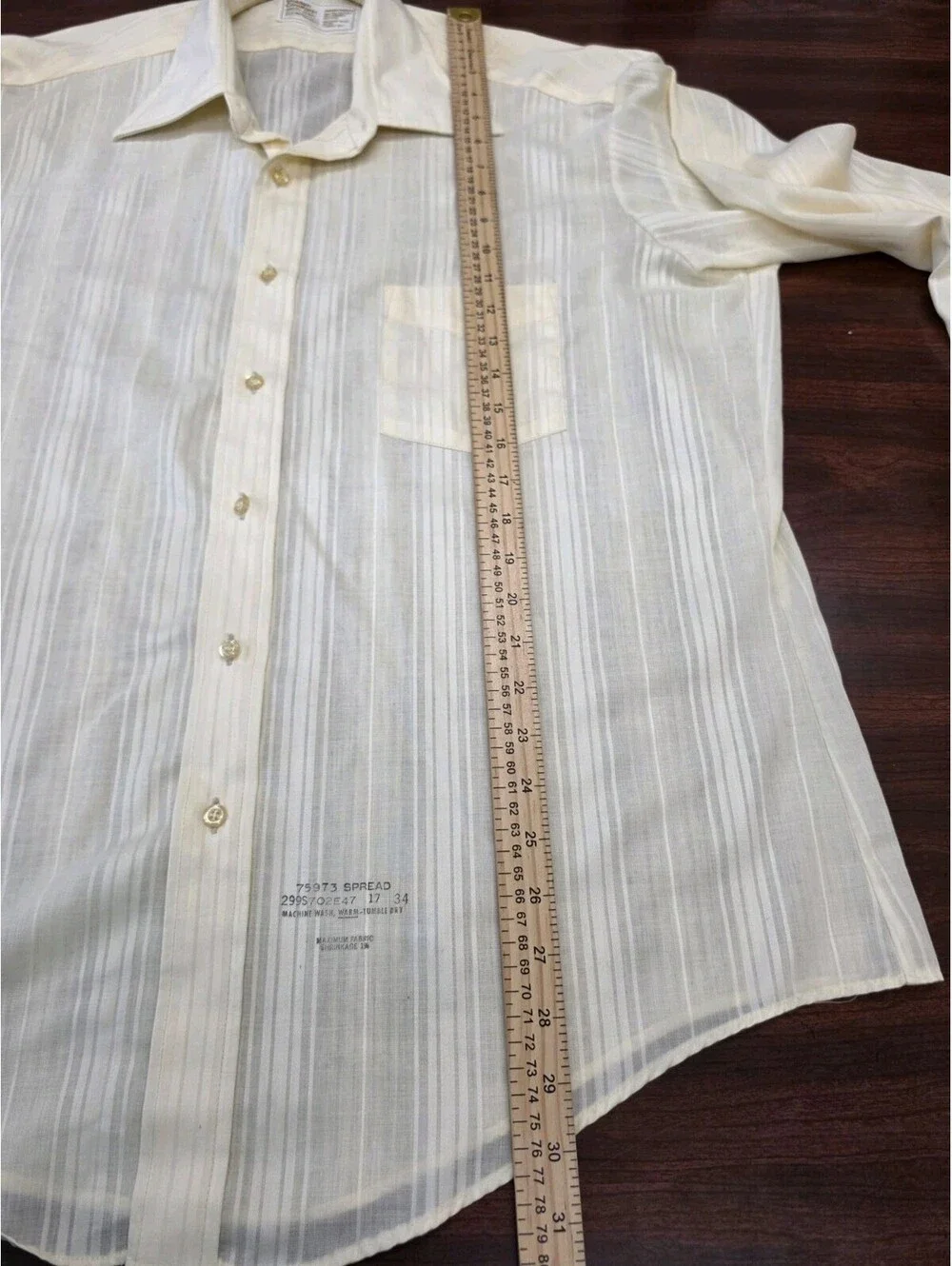 Vintage Sears Golden Comfort Men 17x34 Cream Stripe Long Sleeve Dress Shirt L